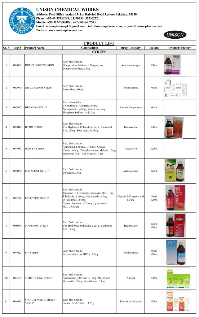 Liquid Syrup (Oral) Unison Pharma